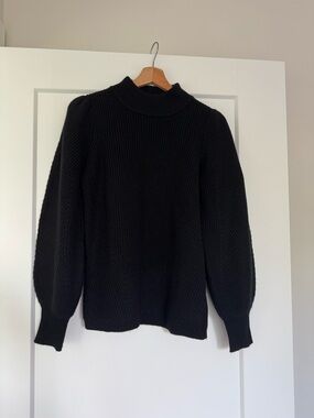 Joie Black 100% Wool Sweater Puff Sleeve Mock Neck Knit Size XS